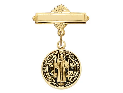 St. Benedict Gold over Sterling Silver Baby Pin 440J