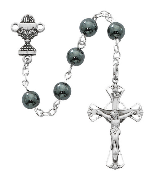 6mm Genuine Hematite First Communion Rosary C13RB
