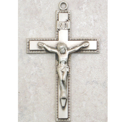 Sterling Silver Crucifix 1 13/16" on 24" Stainless Steel Chain L9075