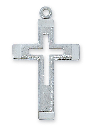 Sterling Silver Cut-Out Cross on 18" Stainless Steel Chain L9008