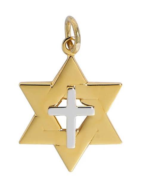 Gold over Sterling Silver Two-Tone Star of David with Cross on 18" Chain J9294