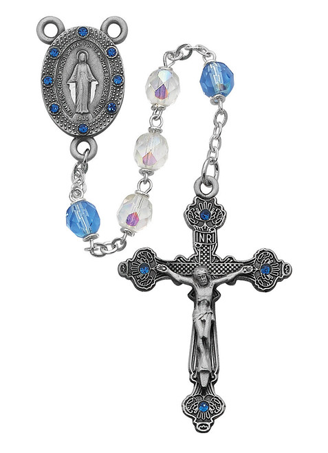 7mm Crystal Rosary with Blue Our Father Beads R122DF