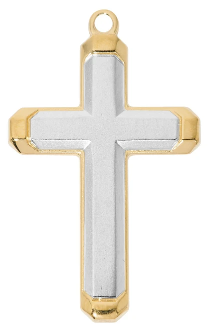 Gold over Sterling Silver Two-Tone Cross on 24" Chain J9314