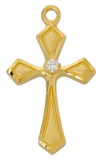 Gold over Sterling Silver Cross with Cubic Zirconia on 16-18" Chain J9249