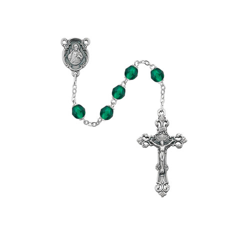 6mm Emerald Color May Birthstone Rosary 875-EMG