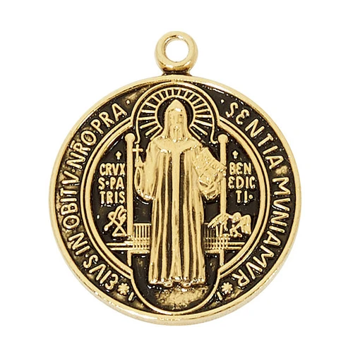 Gold over Sterling Silver St. Benedict Medal on 18" Chain J434