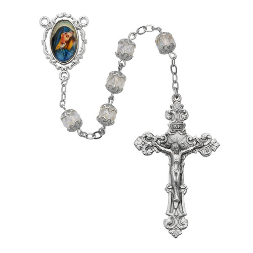 7mm Double Capped Crystal Our Lady of Sorrows Rosary R743F