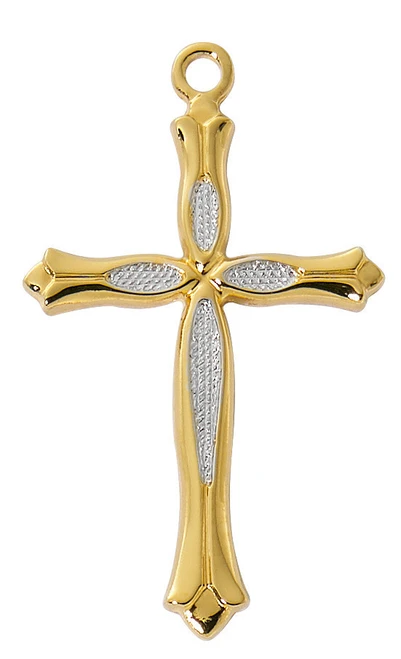 Gold over Sterling Silver Two-Tone Cross on 18" Chain J9290