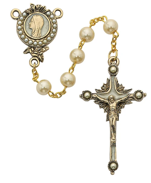 7mm Pearls of Mary Rosary with Gold Plated Crucifix 454HF
