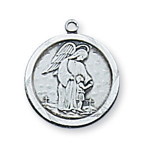 Sterling Silver Guardian Angel Medal on 18" Chain L1514GA