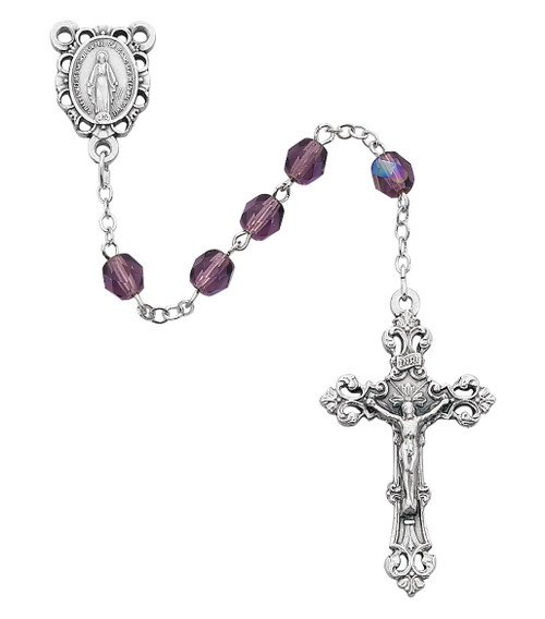 6mm Aurora Borealis Dark Amethyst February Birthstone Rosary R391-DAG
