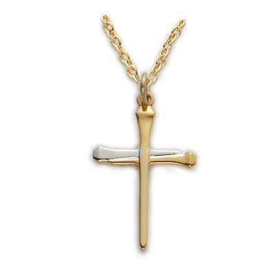 Gold over Sterling Silver Nail Cross on 16-18" Chain J9245