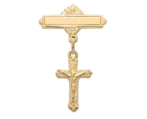 Gold over Sterling Silver Crucifix Baby Pin 466JT