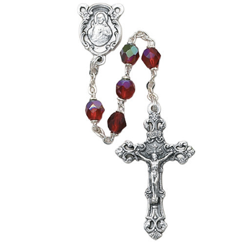 6mm Ruby-Colored July Birthstone Rosary 875-RUG