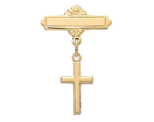 Gold over Sterling Silver Cross Baby Pin 435JT