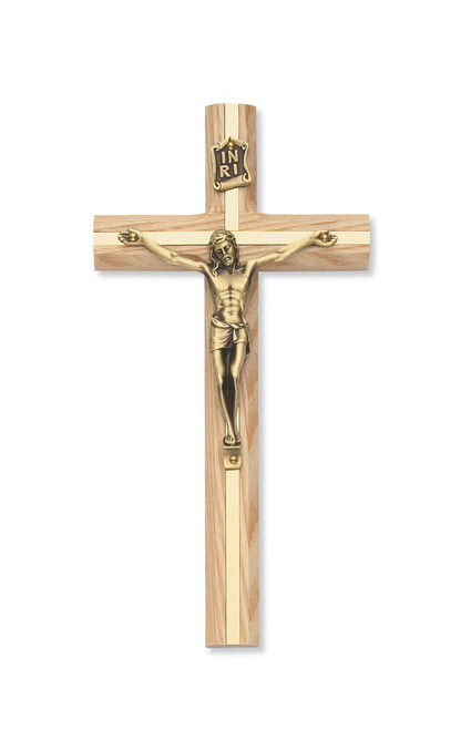 8" Oak Wall Crucifix with Gold Inlay 79-00487