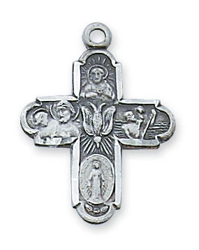 Sterling Silver Four-Way Medal on 18" Chain L2210S