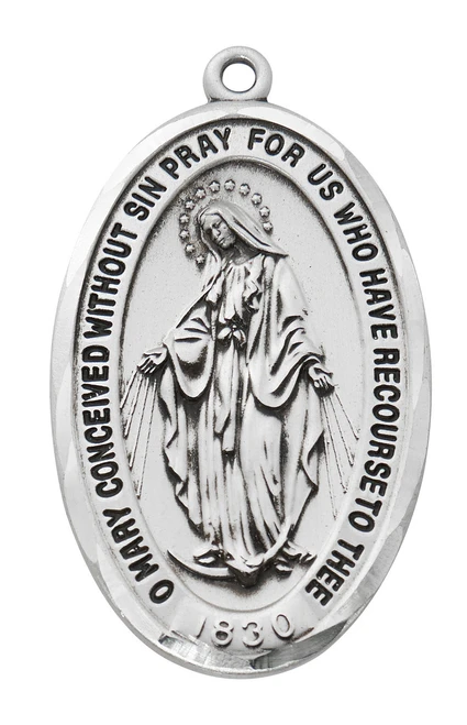 Sterling Silver Miraculous Medal on 24" Chain L816
