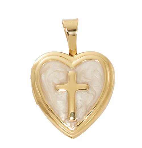 Gold over Sterling Silver Cross Heart Locket on 16-18" Chain J9323