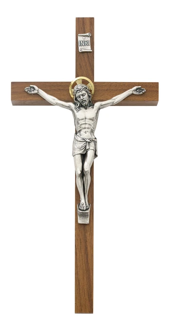 8" Walnut Wall Crucifix with Halo 79-42625