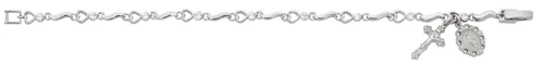 Rhodium Plated Cubic Zirconia Heart Bracelet with Crucifix and Miraculous Medal BR315