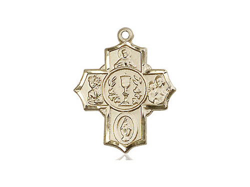 Gold Filled Millennium Crucifix Pendant, Stainless Gold Heavy Curb Chain, 7/8" x 3/4"