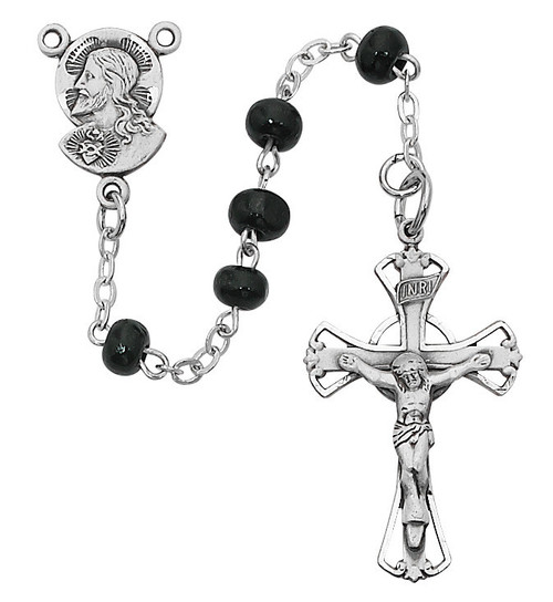 5mm Black Glass Bead Rosary 159D-BKG