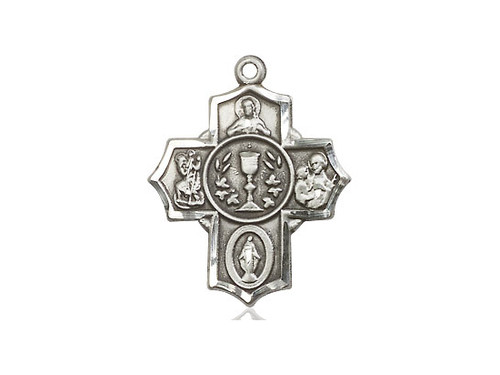 Sterling Silver Millennium Crucifix Pendant, Stainless Silver Heavy Curb Chain, 7/8" x 3/4"