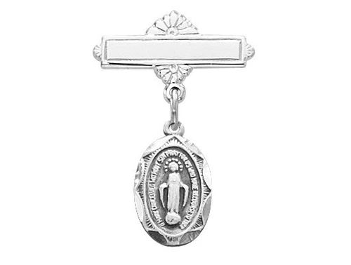 Sterling Silver Oval Miraculous Medal Baby Pin 433LT