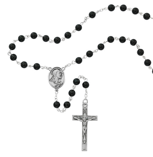 6mm Black Onyx-Colored First Communion Rosary R777B