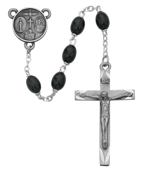 6x8mm Black Wood Oval Bead Rosary 137D-BKF