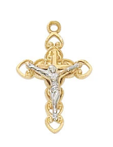 Gold over Sterling Silver Two-Tone Crucifix on 16-18" Chain JT9112