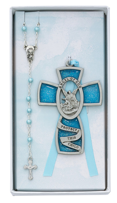 Blue Guardian Angel and Rosary Baby Set BS9