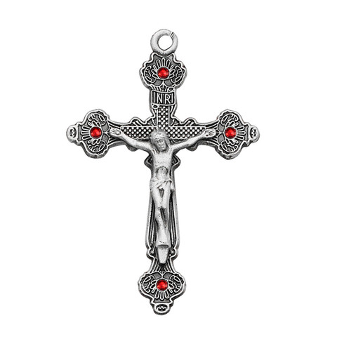Sterling Silver Crucifix with Ruby-Colored Stones on 24" Chain L9074-RU