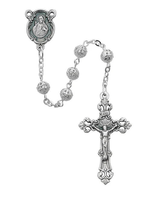 6mm Silver Filigree Bead Rosary 808SF