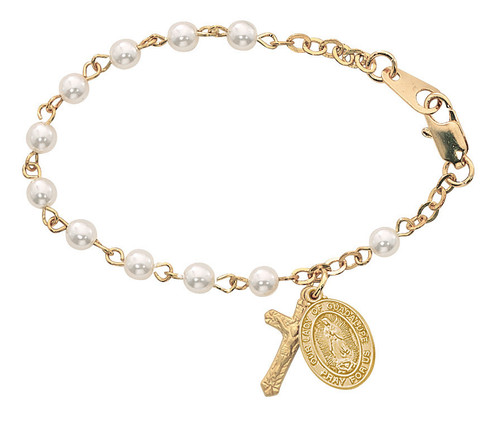 5 1/2" Gold Pearl Our Lady of Guadalupe Baby Bracelet BR29J
