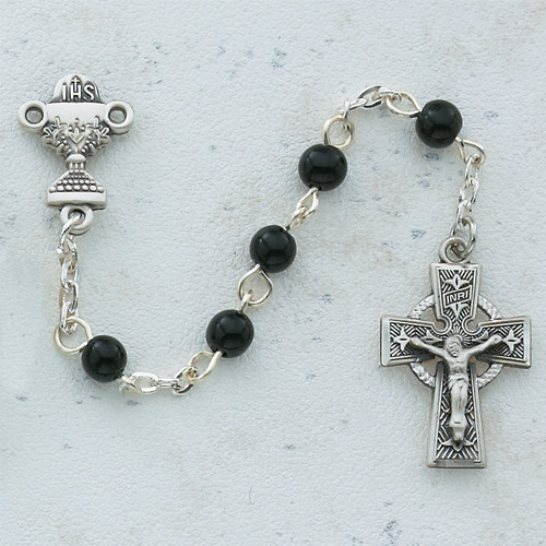 6mm Black Celtic First Communion Rosary C23RB