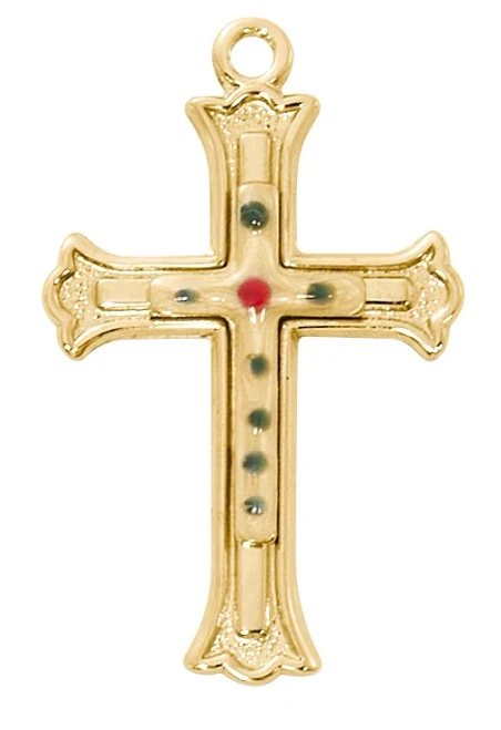 Gold over Sterling Silver Cloisonne Cross on 18" Chain J9319