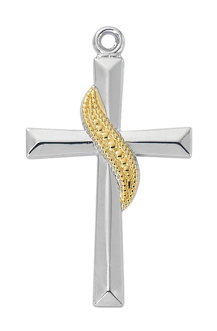 Sterling Silver Two-Tone Sash Cross on 18" Chain L9261