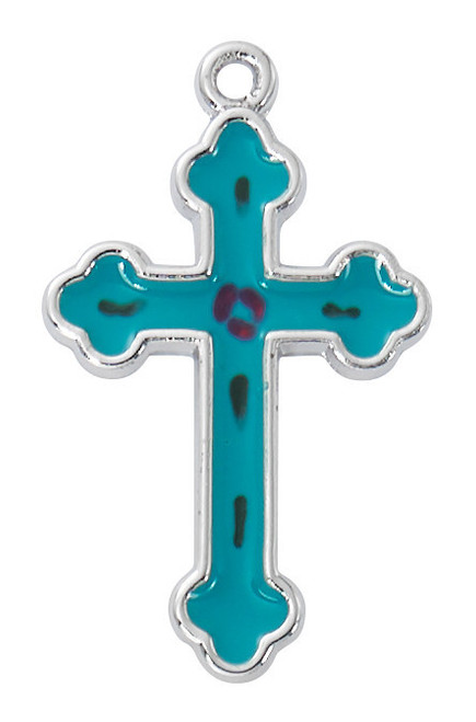 Sterling Silver Cross with Blue Enamel on 16-18" Chain L9253