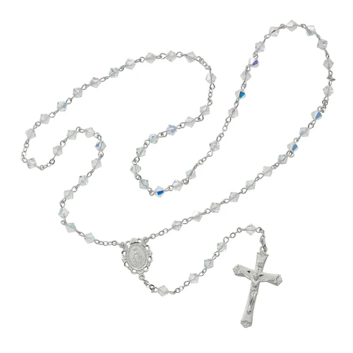 5mm Swarovski Crystal Rosary with Rhodium Crucifix R01DW