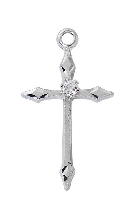 Sterling Silver Small Stone Cross on 16-18" Chain L9278