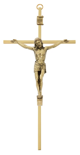 10" Gold Brass Wall Crucifix 80-216