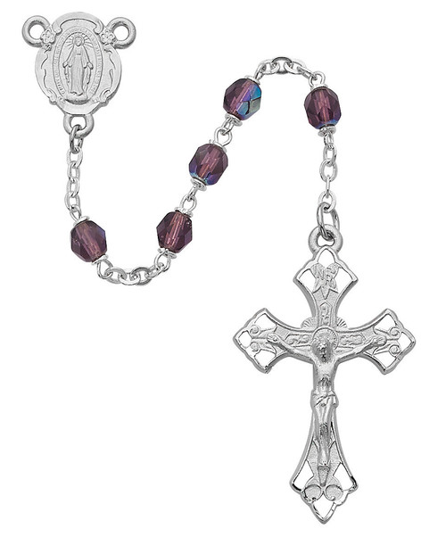 6mm Amethyst-Colored Rosary with Rhodium Crucifix R273RF