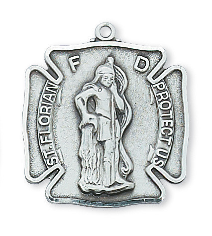 St. Florian Sterling Silver Medal on 24" Chain L413