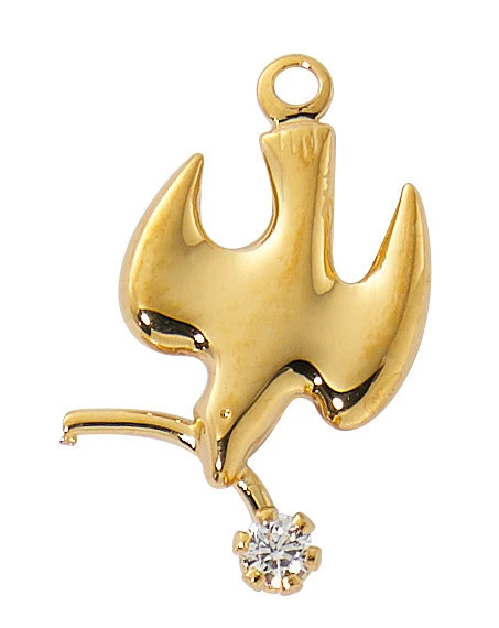 Gold over Sterling Silver Holy Spirit Dove with Cubic Zirconia on 16-18" Chain J9243