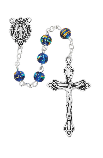 6mm Blue Multi-Color Bead Rosary R940F