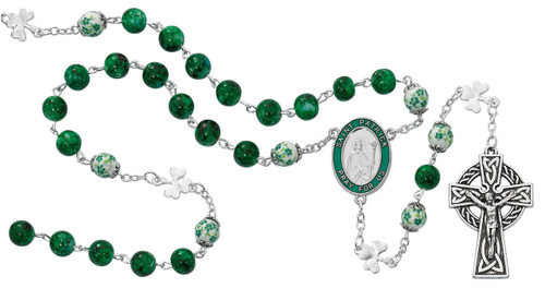 8mm Green Marble Irish St. Patrick Rosary R872F