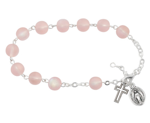 7.5" Frosted Pink AB Rosary Bracelet BR388