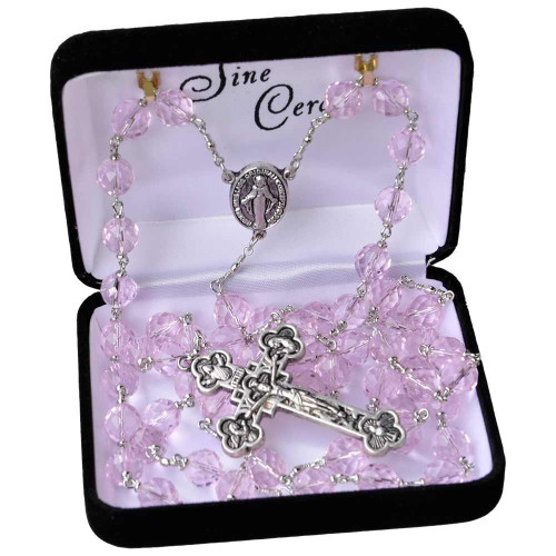 8mm Rose Crystal Rosary with Pewter Crucifix, CR558